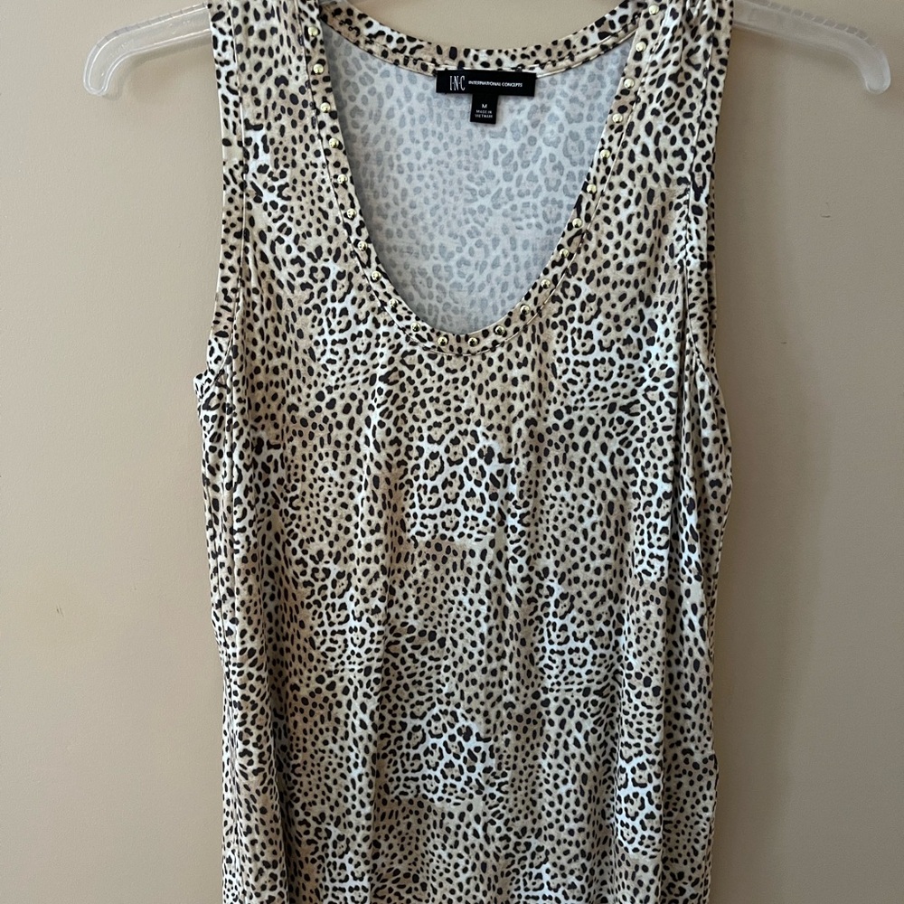 INC International Concepts Women's Leopard Print Tank Top - Cream